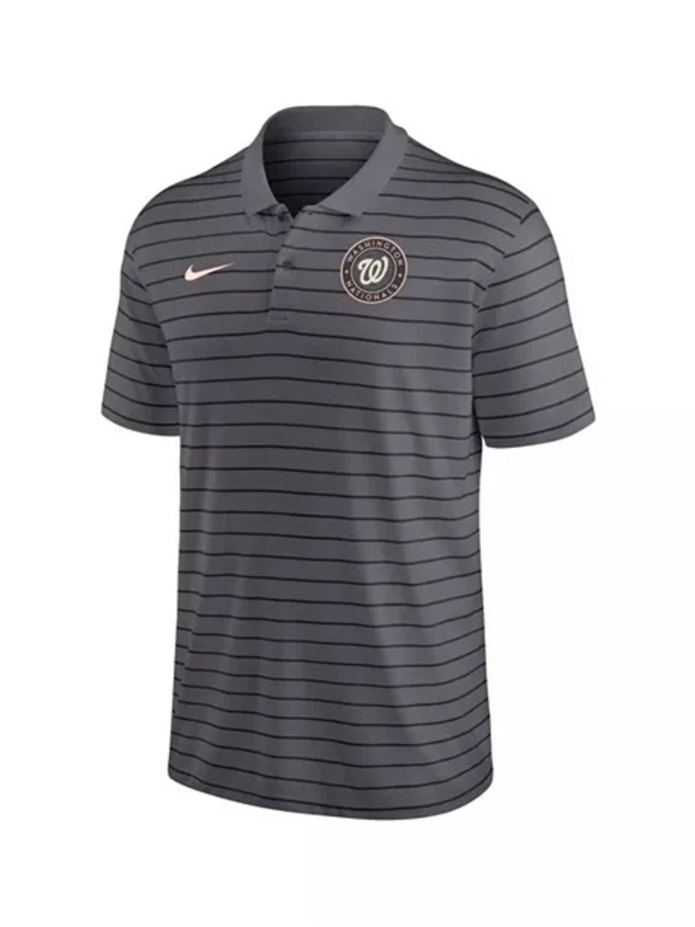 Nike Washington Nationals City Connect Polo Shirt in Gray w/ Horizontal Stripe.
